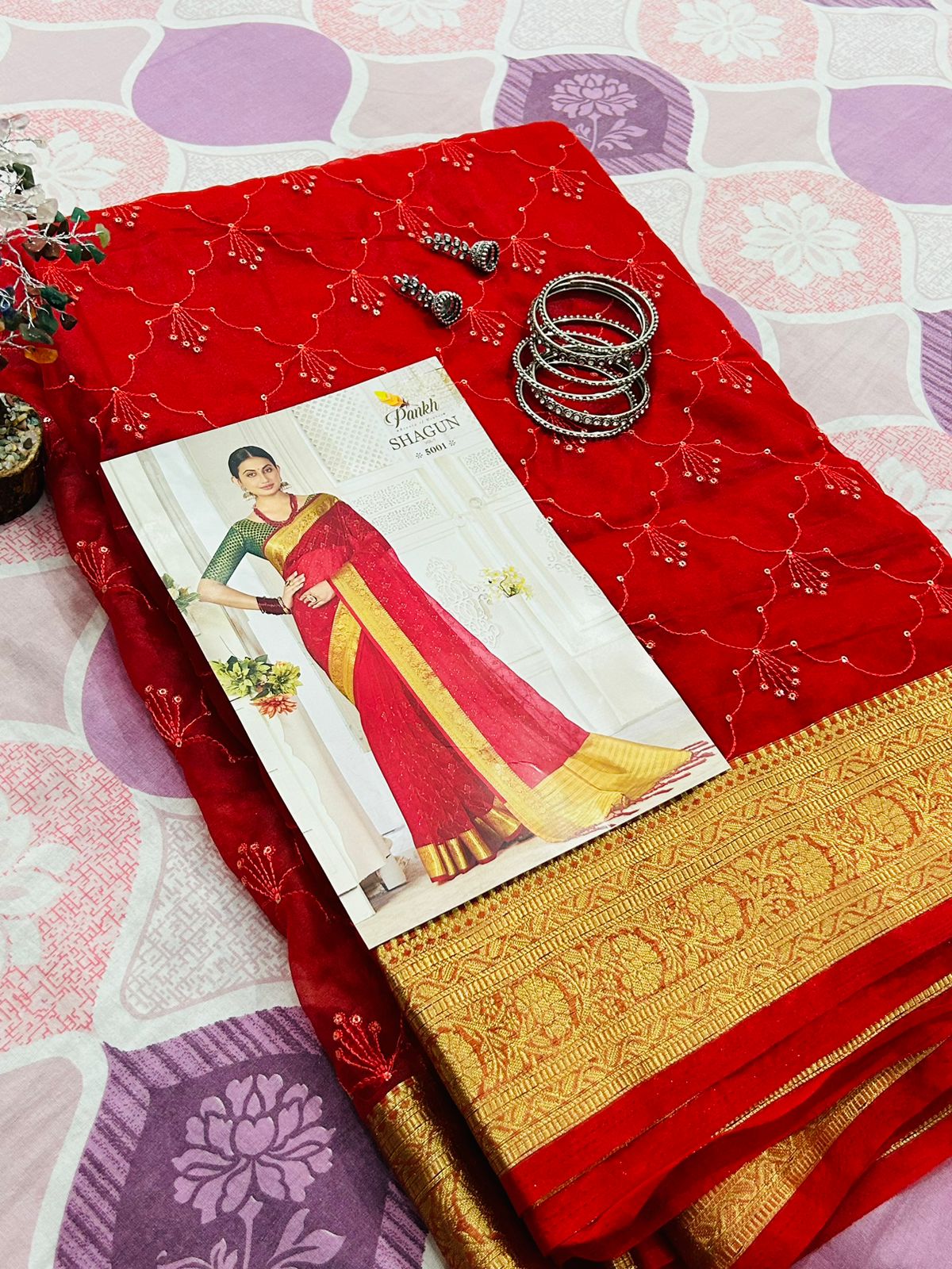 Elegance Redefined: The Exquisite Red Organza Saree