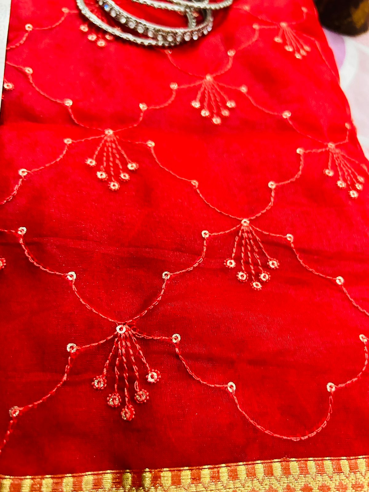 Elegance Redefined: The Exquisite Red Organza Saree