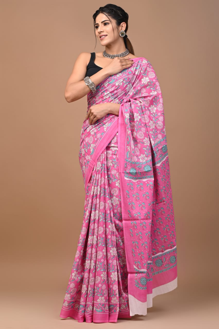 Elevate Your Style with Our New Hand Block Printed Cotton Mulmul Sarees