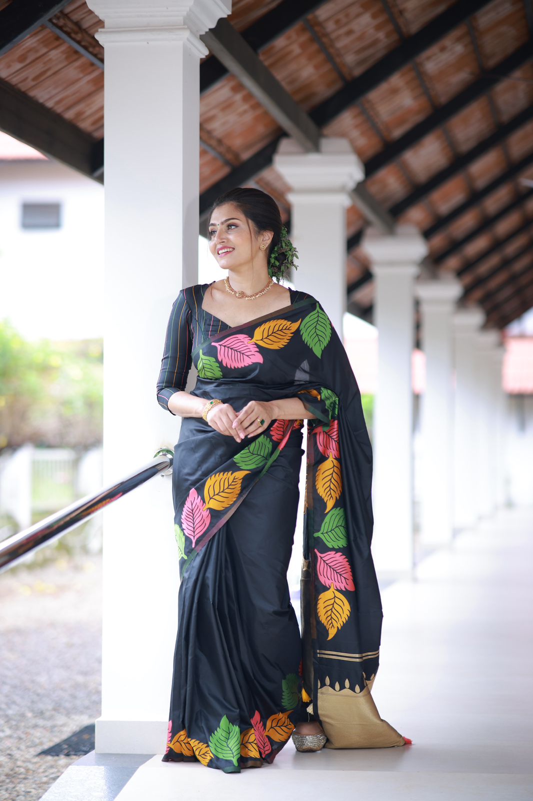 New Black Edition Woven Saree in Soft Silk Multicolour with Zari Woven Pallu!