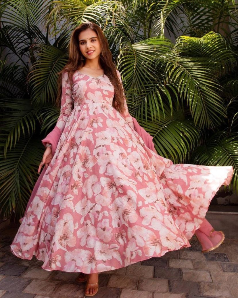 Elegant Digital Print Georgette Gown Set