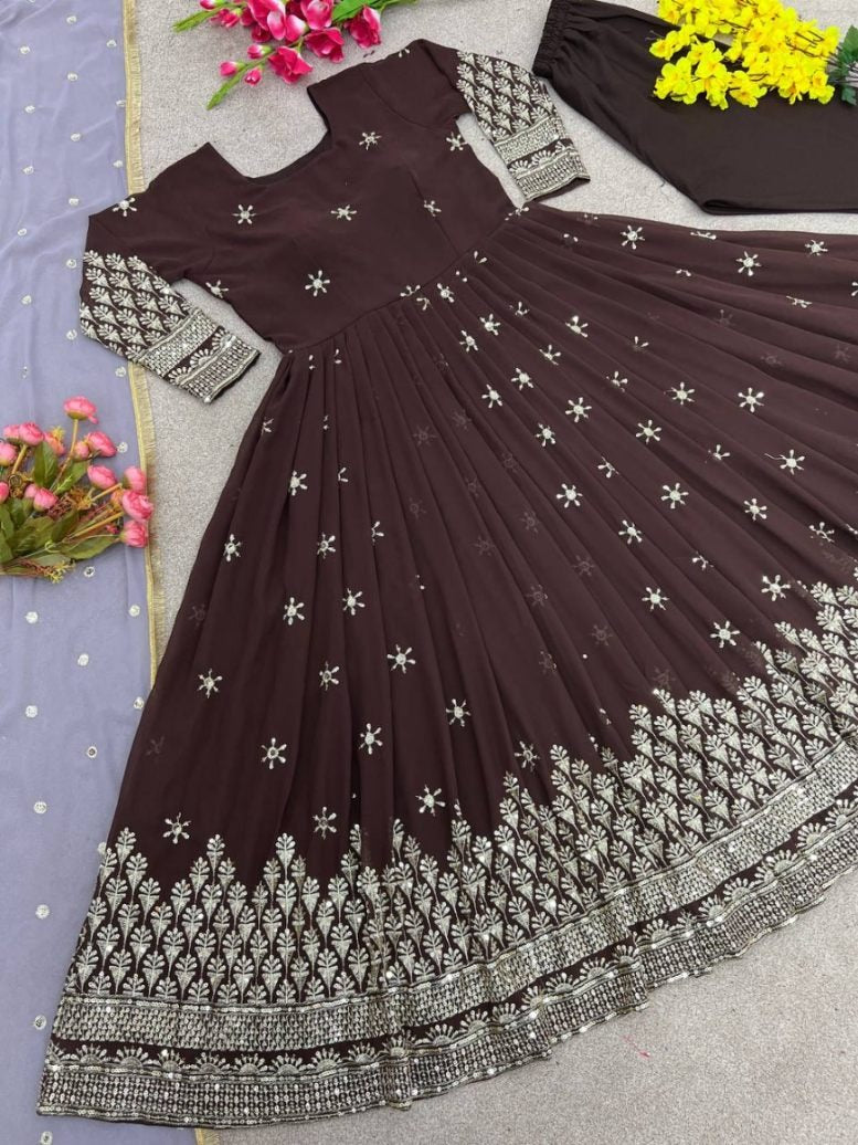 Elegant Embroidered Gown Set - Ready to Wear