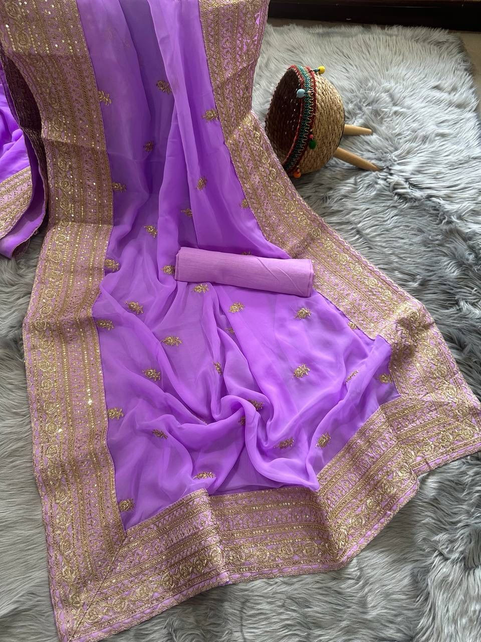 Embroidered Georgette Silk Saree